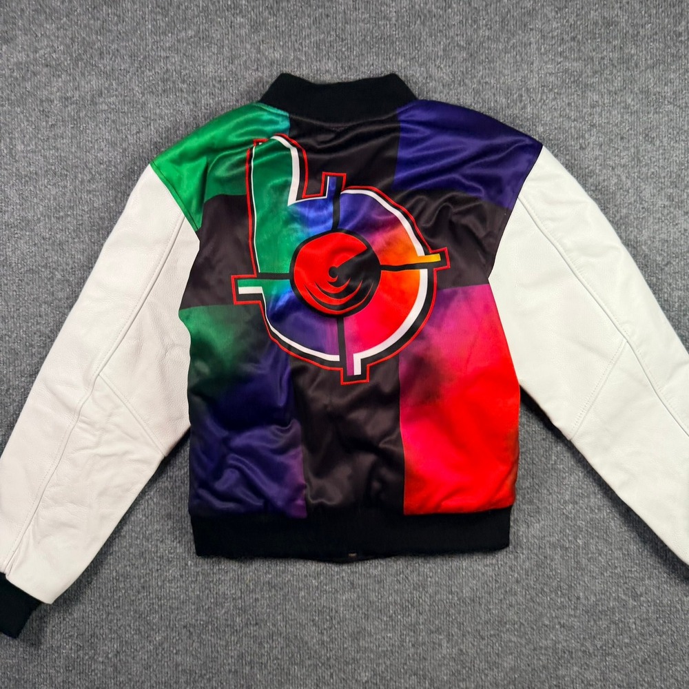Bang Energy Revolution Varsity Jacket Mens XS Multi Color Leather Sleeve Graphic